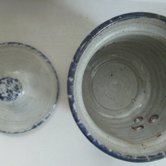 Little Crock with lid Blue Heart vintage Owens Pottery Seagrove North Carolina - Picture 2 of 5